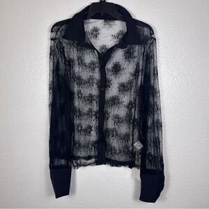 Floerns Women's Sheer Black Floral Lace
Button-Up Blouse Top Size XL